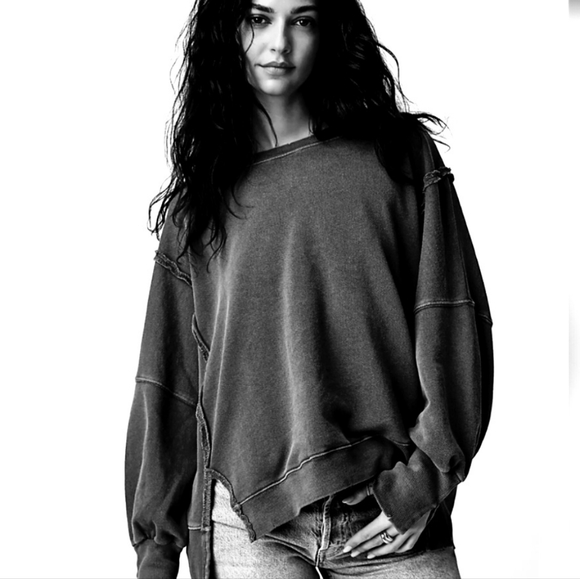 FREE PEOPLE CAMDEN Sweatshirt in Washed Black XS nwot - Picture 6 of 8